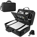Carrying case for PS5 is made of EVA and water-resistant polyester. Integrated molding shell and the inner lining material prevent scratches, provide great protection for your game machine and gaming accessories.